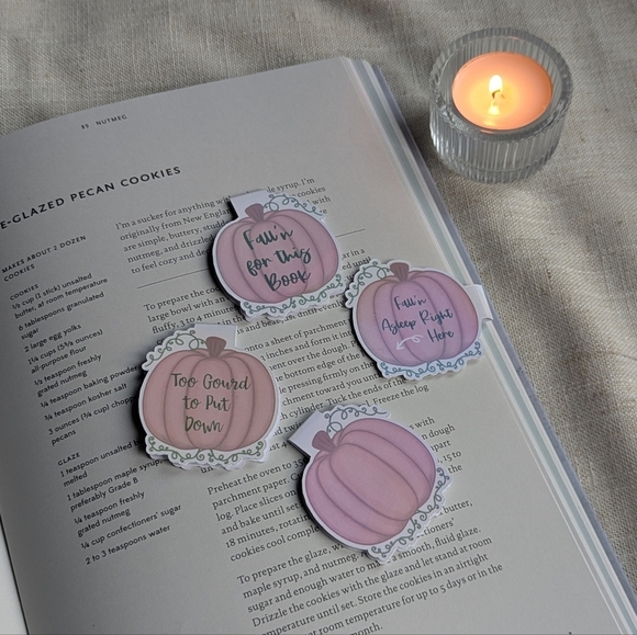 Pumpkin Fall Magnetic Bookmarks Readers Book lovers Autumn Pink Books Set Of 4 - Picture 4 of 14